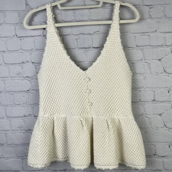 NWT 7 FOR ALL MANKIND boho knit crochet peplum top in gardenia, size S - Picture 1 of 11
